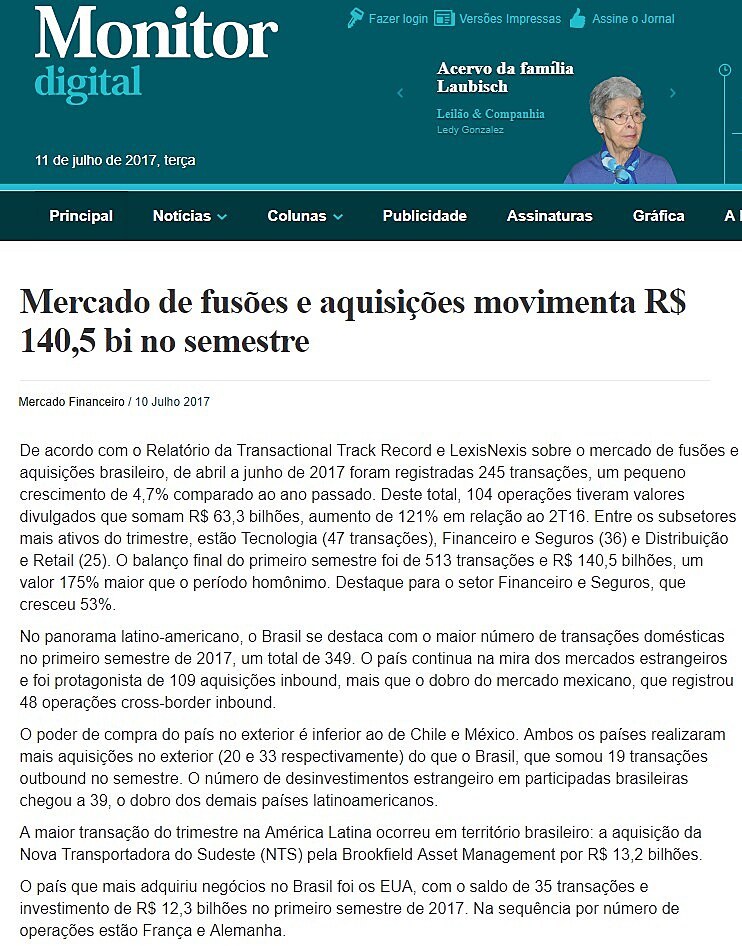 Mercado de fuses e aquisies movimenta R$ 140,5 bi no semestre